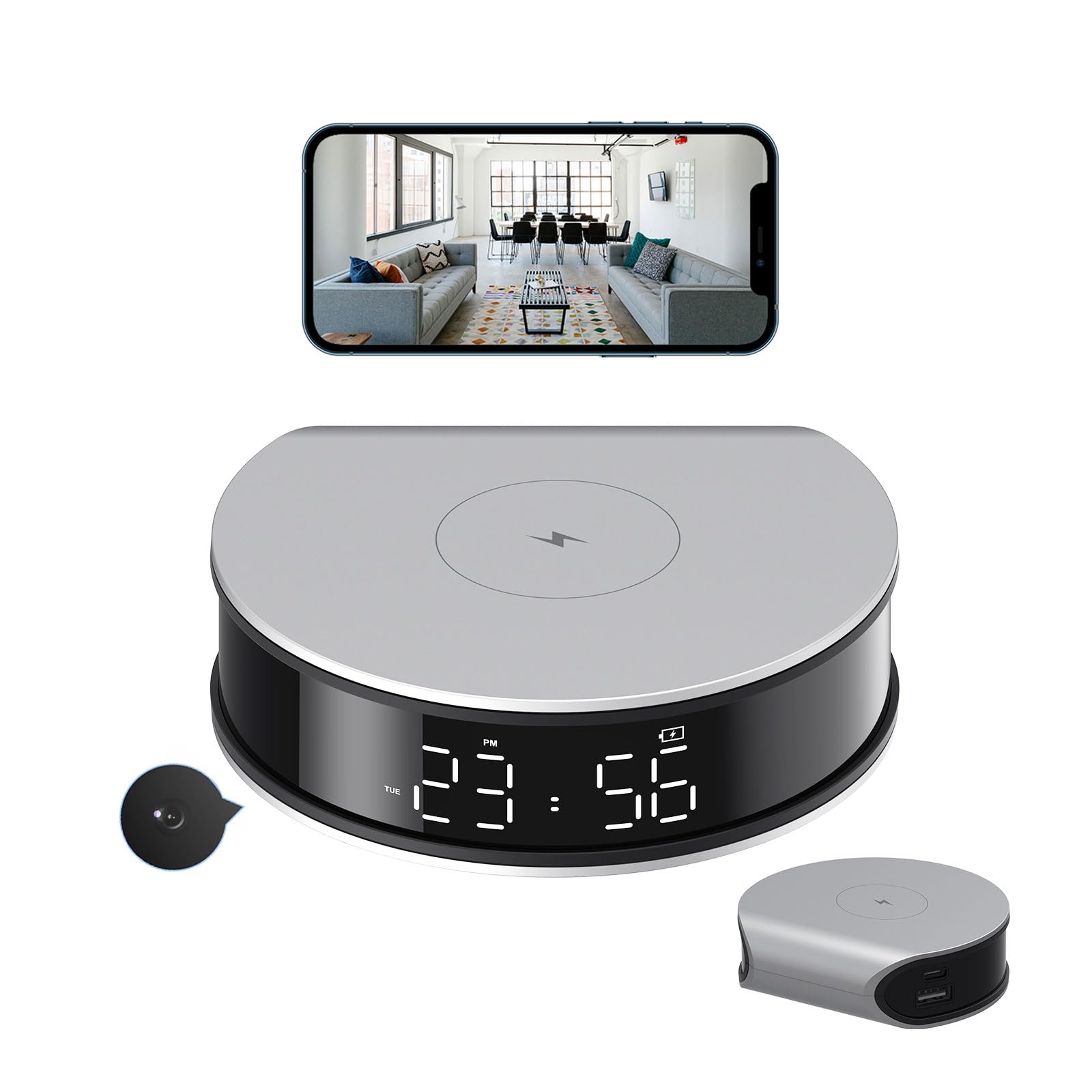 LIZVIE 1080P WiFi Camera Clock Charger Supports 2 4G WiFi Mini Hidden Camera Clocks with Motion Detection Night