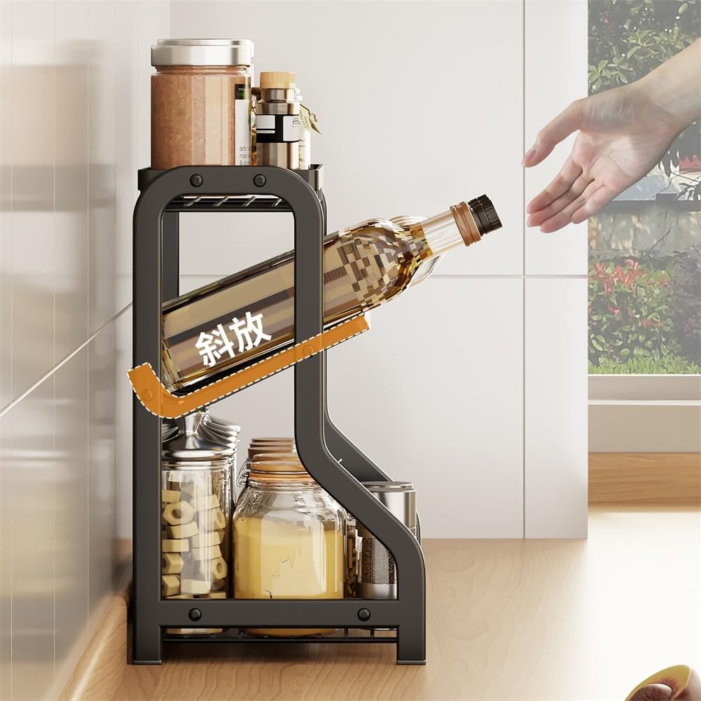 Organizador de cocina de 3 niveles, estante inclinado para condimentos, solución de almacenamiento que ahorra espacio, construcción de acero, soporte de encimera para una organización eficiente