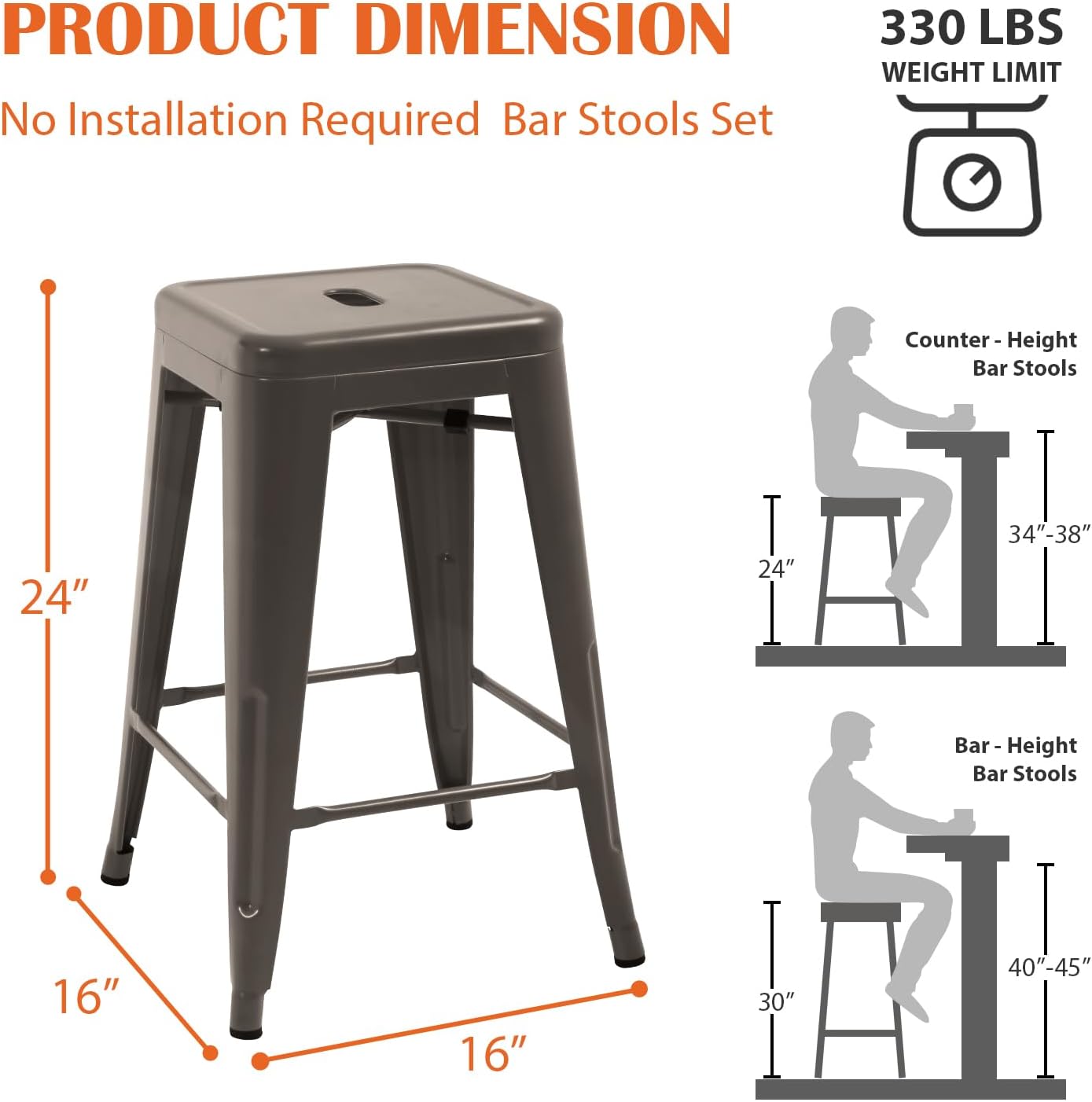 24 inch Metal Bar Stools for Kitchen Island, Set of 4, Bronze