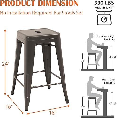 Miniatura 2 de Taburetes de bar de metal para isla de cocina, taburete de bar de 24 pulgadas de 4, taburetes de bar apilables para interiores y exteriores, silla