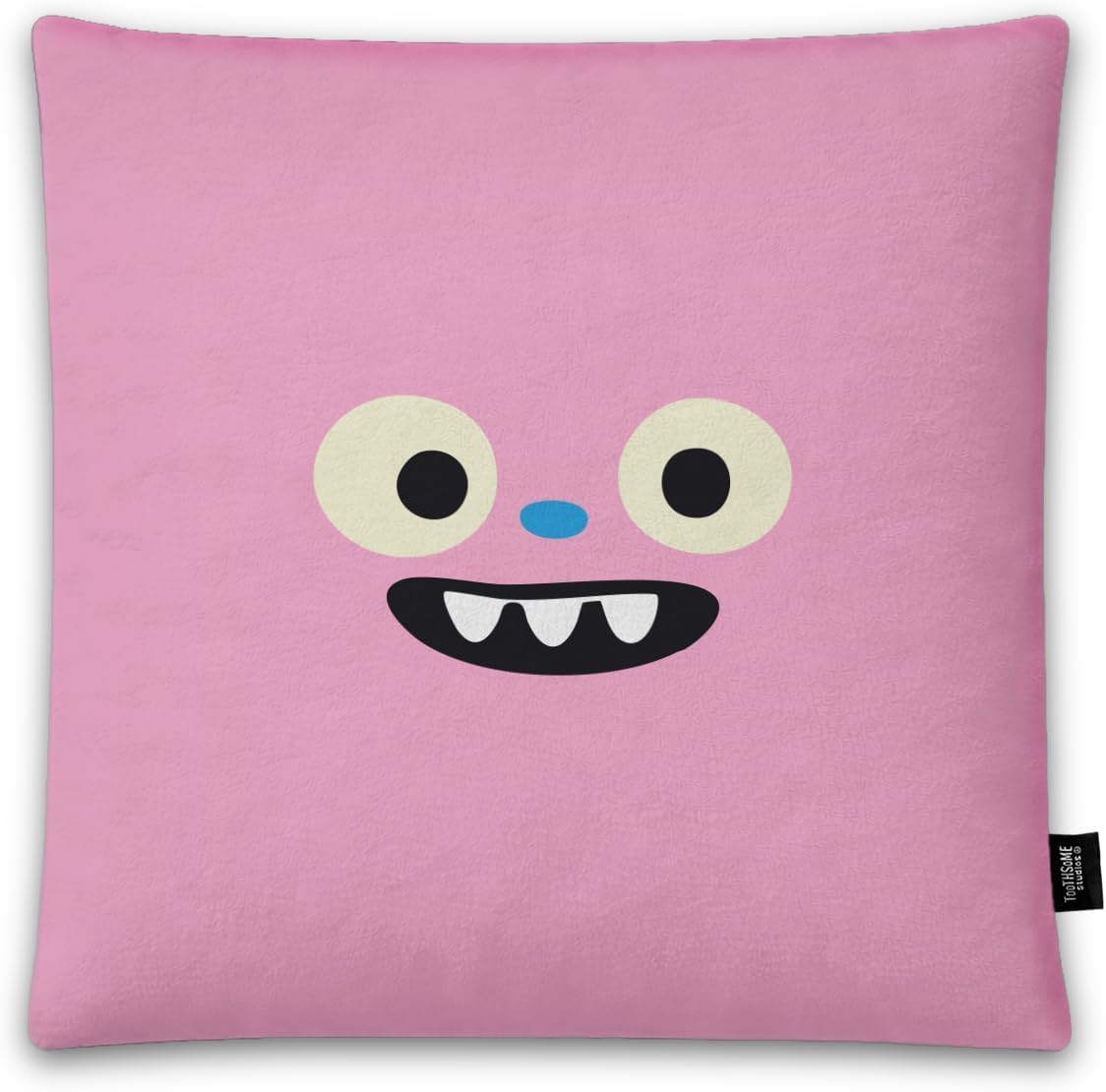 Toothsome Studios Cute Pink Monster Face Kids Pillow Cover, 15.75" x 15.75", Polyester Throw Pillow Cover, Fun Decorative Cushion for Children’s Bedroom, Playroom or Nursery Decor (Pink)