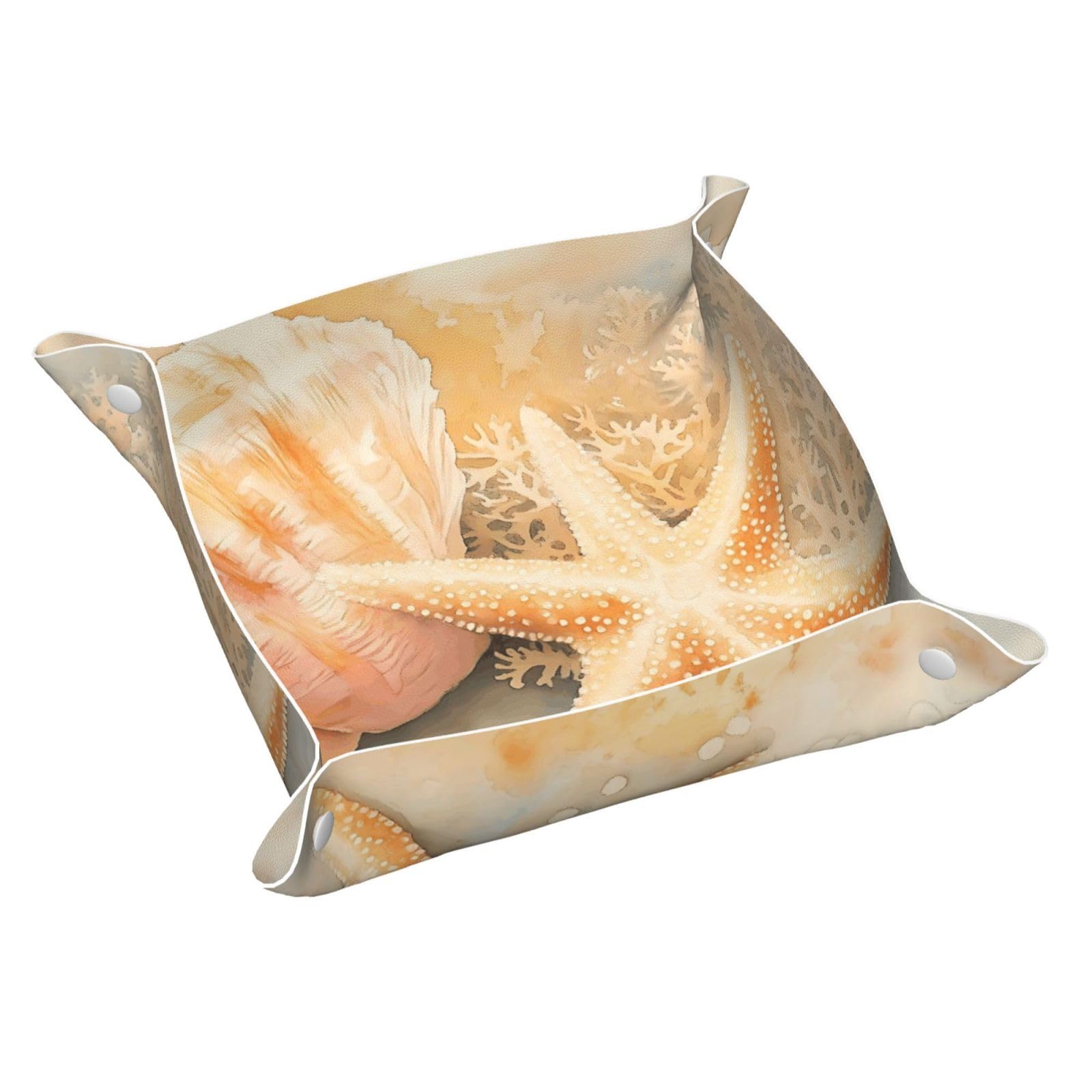 HLBSDM Starfish, Coral and Seashell Tray Men's Leather Valet Parking Portable Entrance Trays Bedside Storage Box