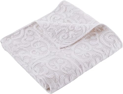 Levtex Home Birch Hill Sherbourne - Manta acolchada de puntada gris topo de 50 x 60 pulgadas, medallón acolchado blanco con puntada gris pardo, disponible en Yaxa Peru