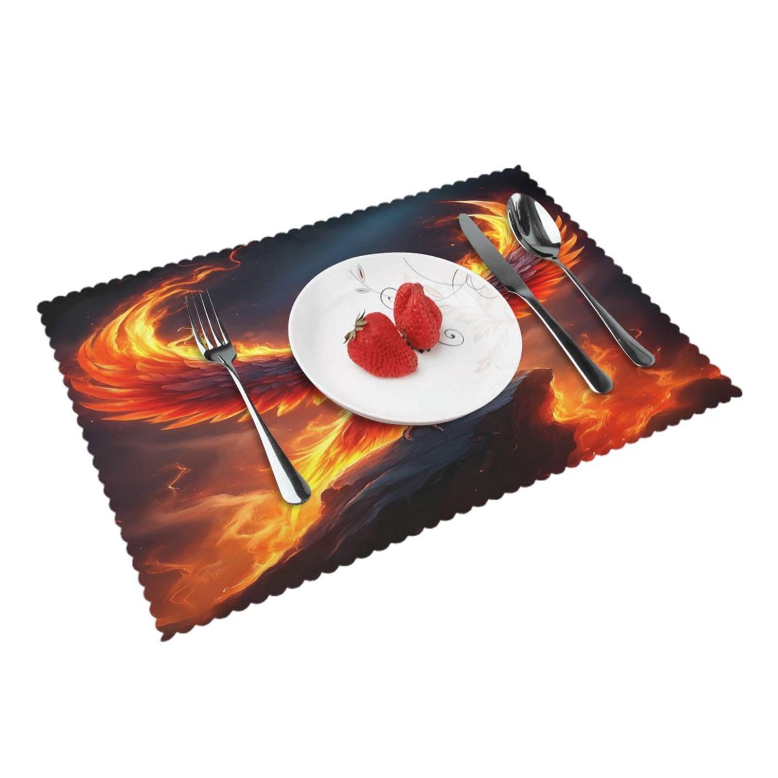 Flame Phoenix Placemats Set of 4 Print Table Mats Place Mats Table Decor for Kitchen Dining 12X18 in