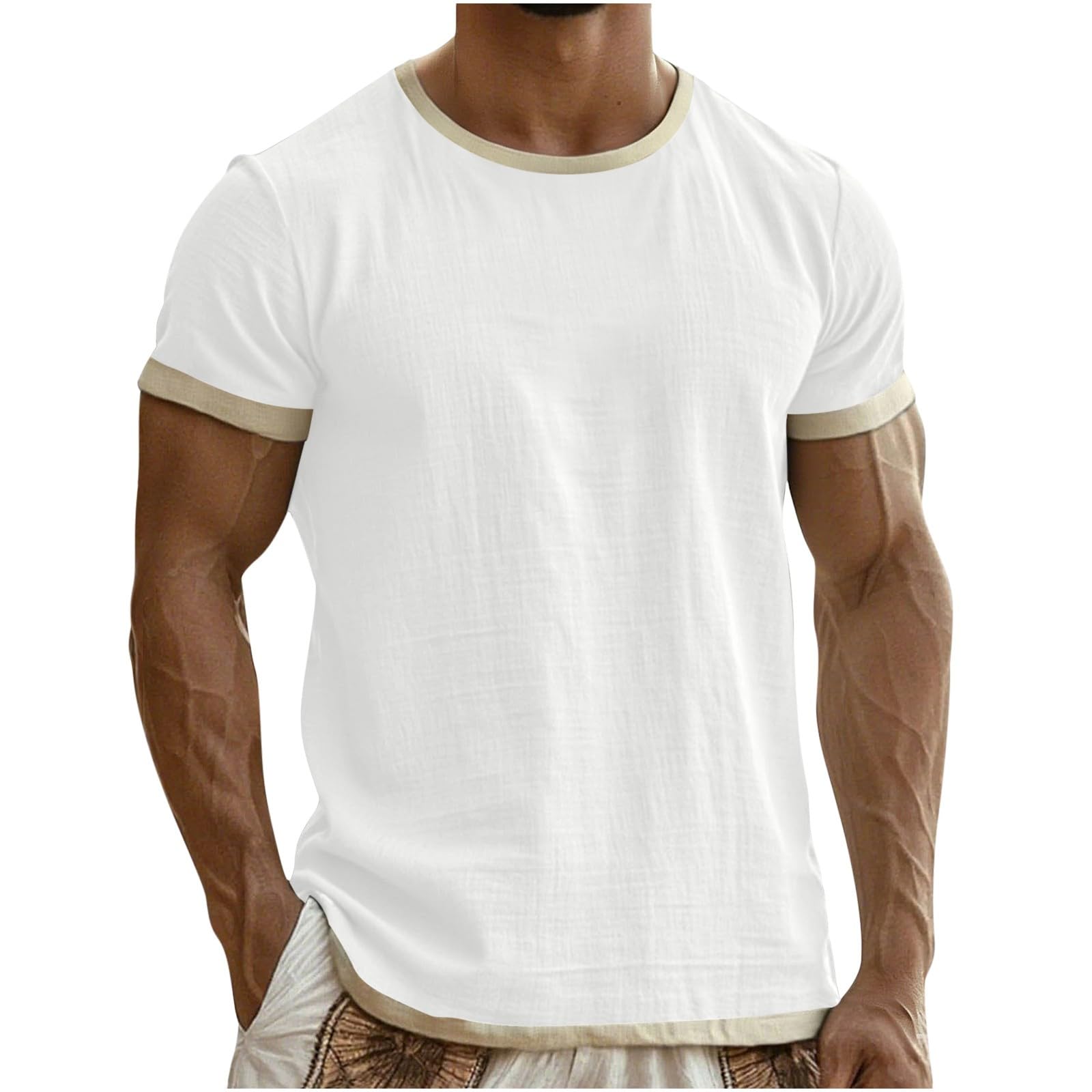 Linen Cotton Shirts for Men 2026 Summer Fashion Beach Vacation Tshirts Lightweight Short Sleeve Crewneck Casual Tops