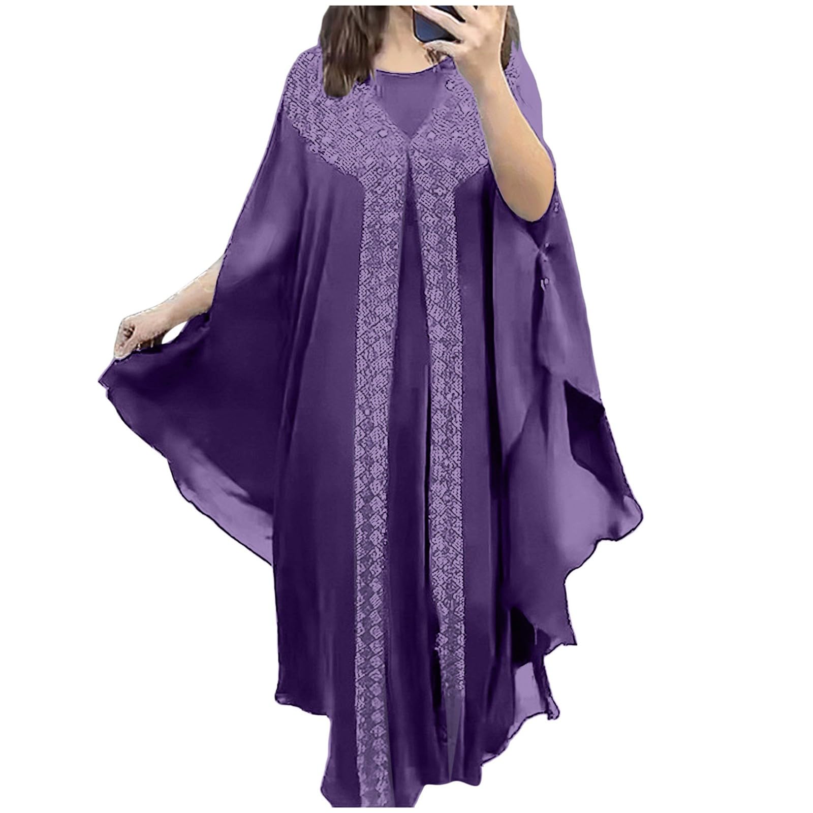 Damen Chiffon Strandkleid Bohemian Maxi Kaftan Lang Bikini Cover Up Sommekleid Maxi Kleid Freizeitkleid Nachtwäsche Beachwear Sommer Strandponcho Bedecken Pareos Strandurlaub Badeanzug