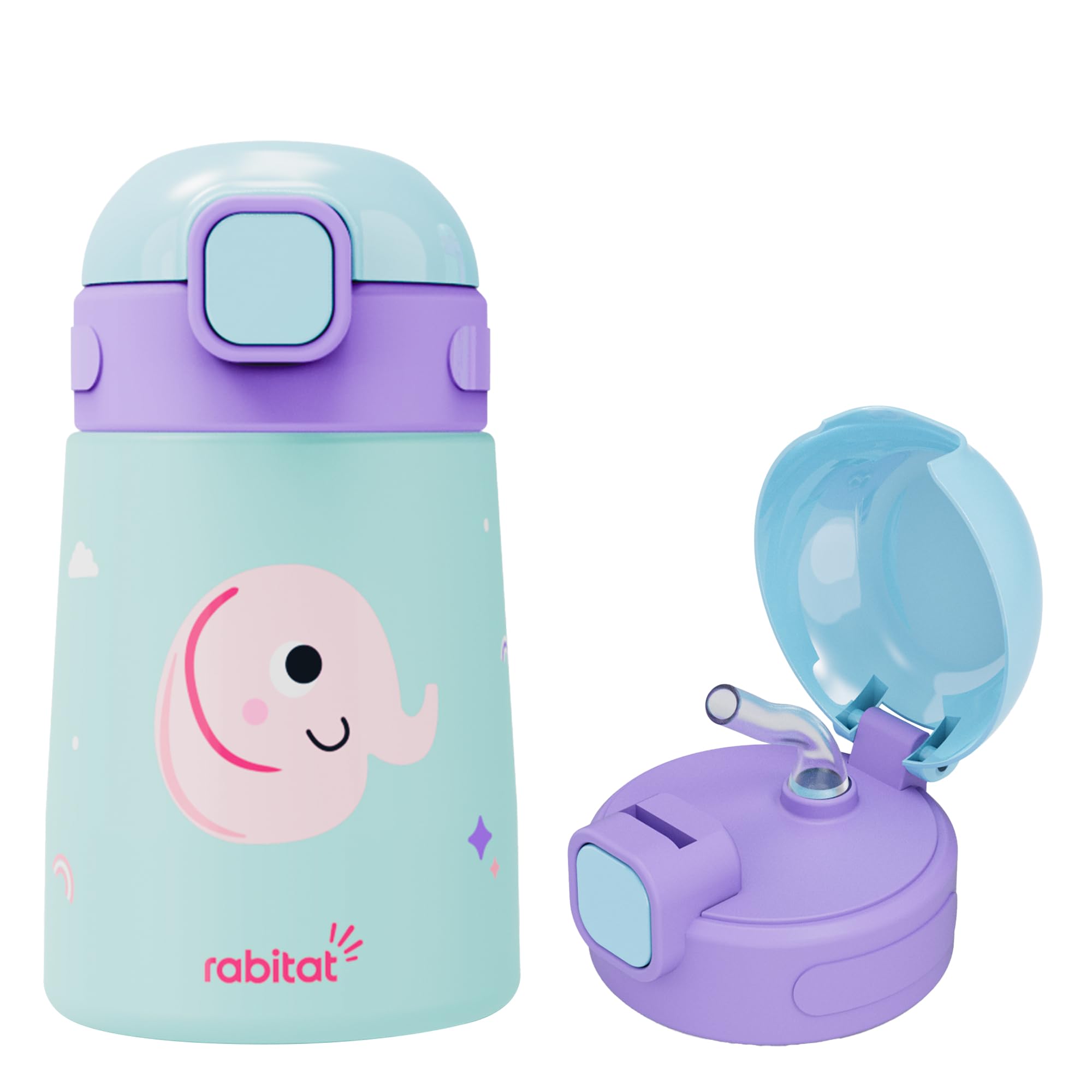 rabitat Milo Stainless Steel Water Bottle 350ml | 2 Year Brand Warranty | BPA Free | Leakproof Steel Sipper Bottle for Kids | Flip Lock Lid with Straw | Easy Carry Handle | Tinny Trunk-image-19