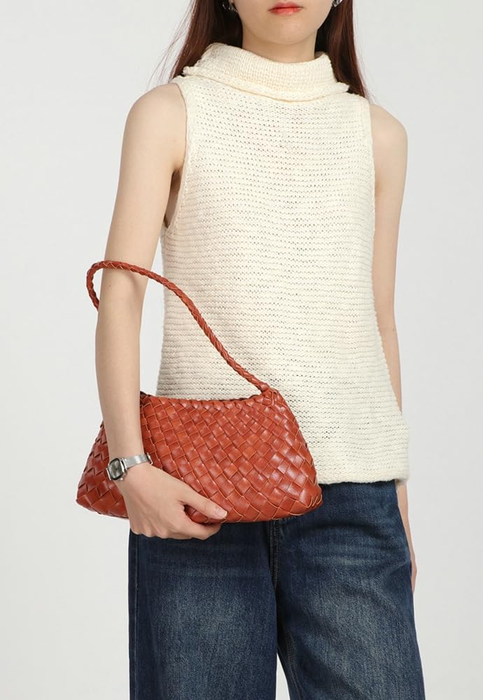 Woven Hobo Bags for Women Suede Woven Tote Bag Trendy Bucket Purse Underarm Shoulder Bag Vintage Handbag Retro Clutch Purses