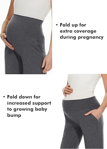 Miniatura 38 de Ecavus Pantalones de maternidad anchos y rectos para mujer, versátiles, cómodos, palazzo, elásticos, con bolsillos Negro/Carbón Con Bolsillo,negro