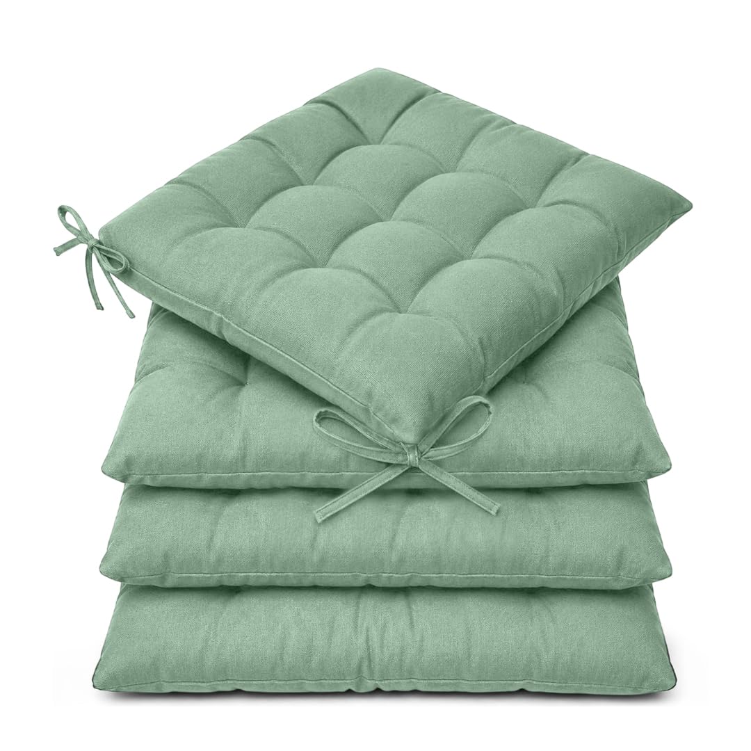 Casabella Pack of 4 Seat Pad for Dining Chair Garden Kitchen Chair Cushion With Tie On_9 Stitch_Sage Indoor/Outdoor Comfortable chair pads for Kitchen seat pads 9 stitch cushions — image 1