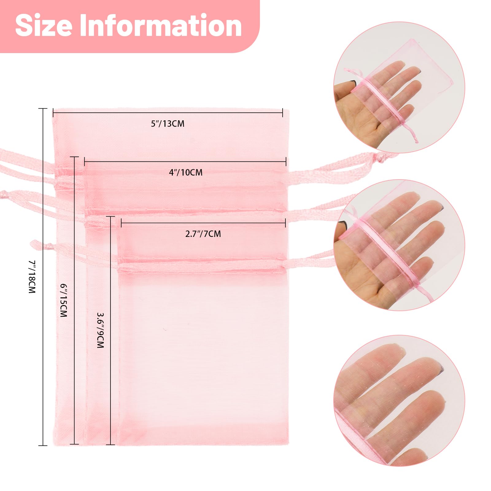 50 Sacs Organza Rose 10x15cm | Pour Bijoux, Cadeaux, Mariage | Sachets Avec Cordon Serrage