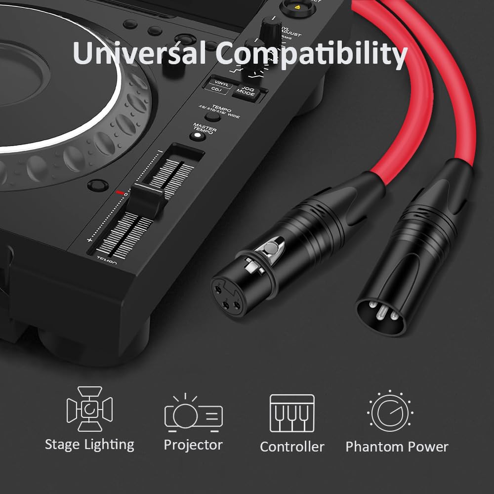 Cavo di estensione audio per microfono per strumenti XLR 50FT bilanciato 3 pin XLR maschio a XLR femmina Mic cavo - rosso