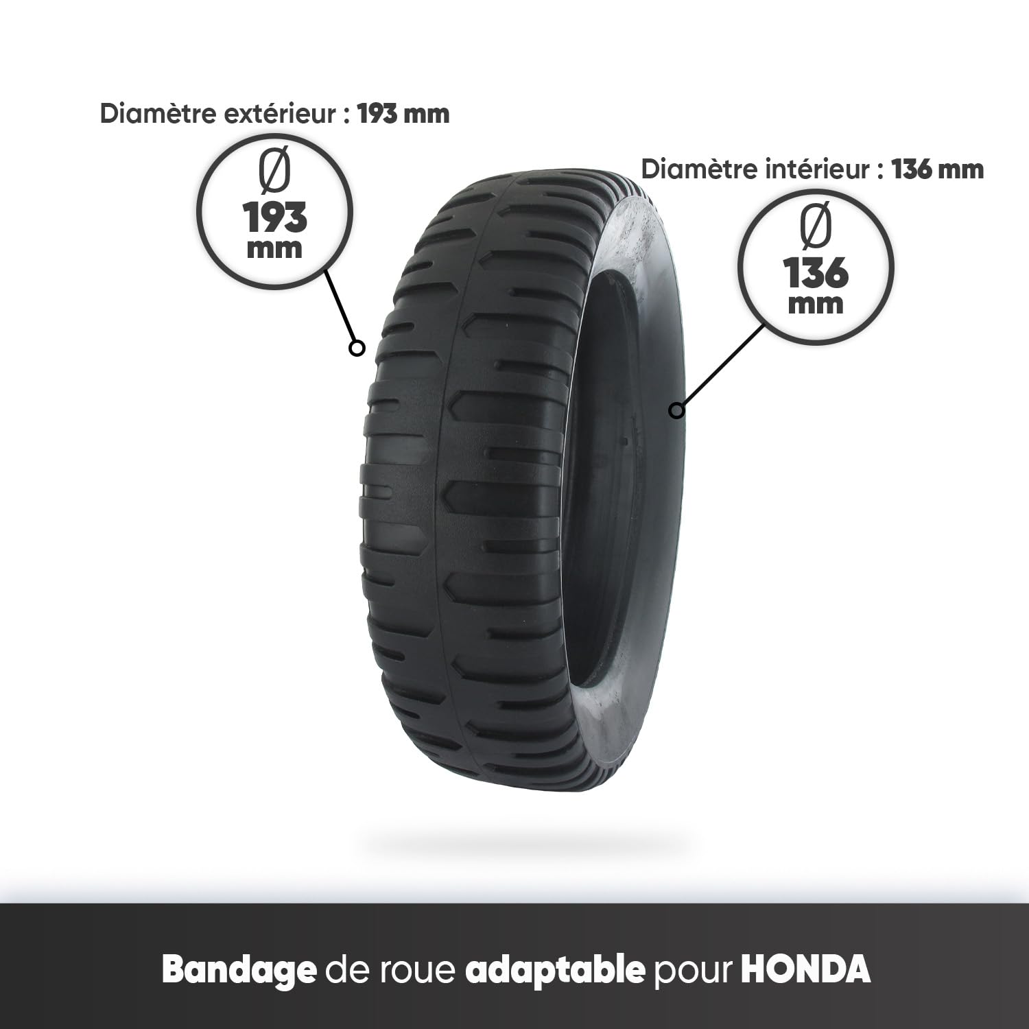 GREENSTAR - Regulowany bandaż na koła – taśma łożyskowa do kół traktora, kosiarki Honda – opony bez dętki – Ø zewnętrzna 193 mm/Ø wewnętrzna 136 mm