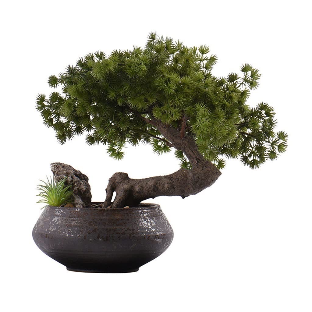 Bonsai Pianta Chinese Benvenuto Pino Tree Bonsai Ornamenti Piccolo Pino in vaso Decorazione Pino Decorazione Casa Soggiorno Soggiorno Tavolo da tè Piante in vaso artificiale, altezza 16 '' Pianta Arti
