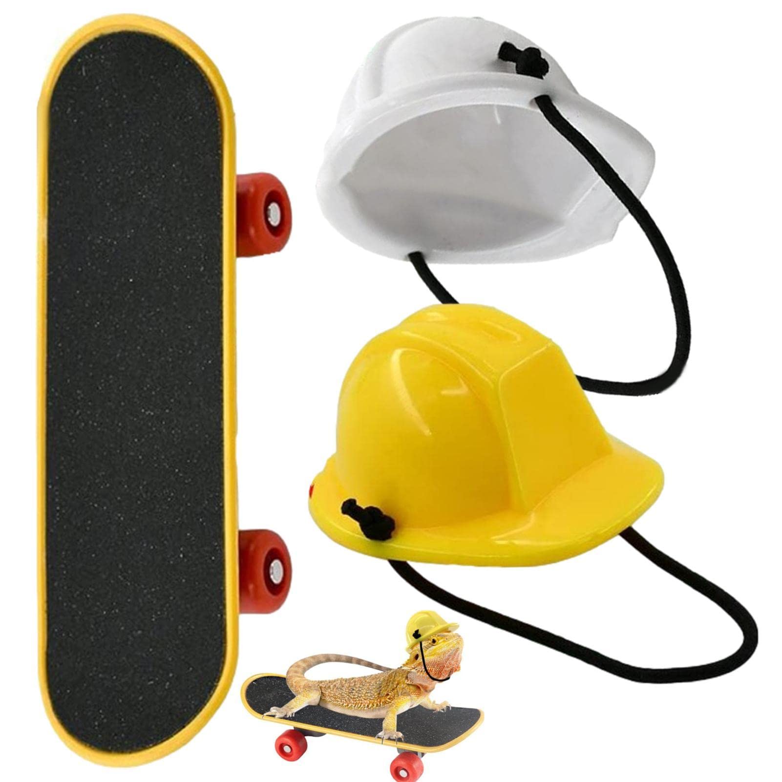 Fowybe Bearded Dragon Scooter - Durable Hamster Engineering Hat and Skateboard Set,Small Pet Toy Accessory for Geckos Ferrets Parrots Turtles