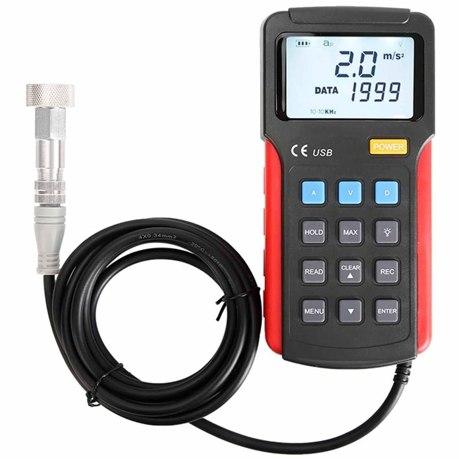 Misuratore di Vibrazioni Meccaniche Digitale Portatile, 0,01~199,9 Mm/S, Misuratore di Vibrazioni Meccaniche, con Sonda Altamente Sensibile, può Memorizzare Dati