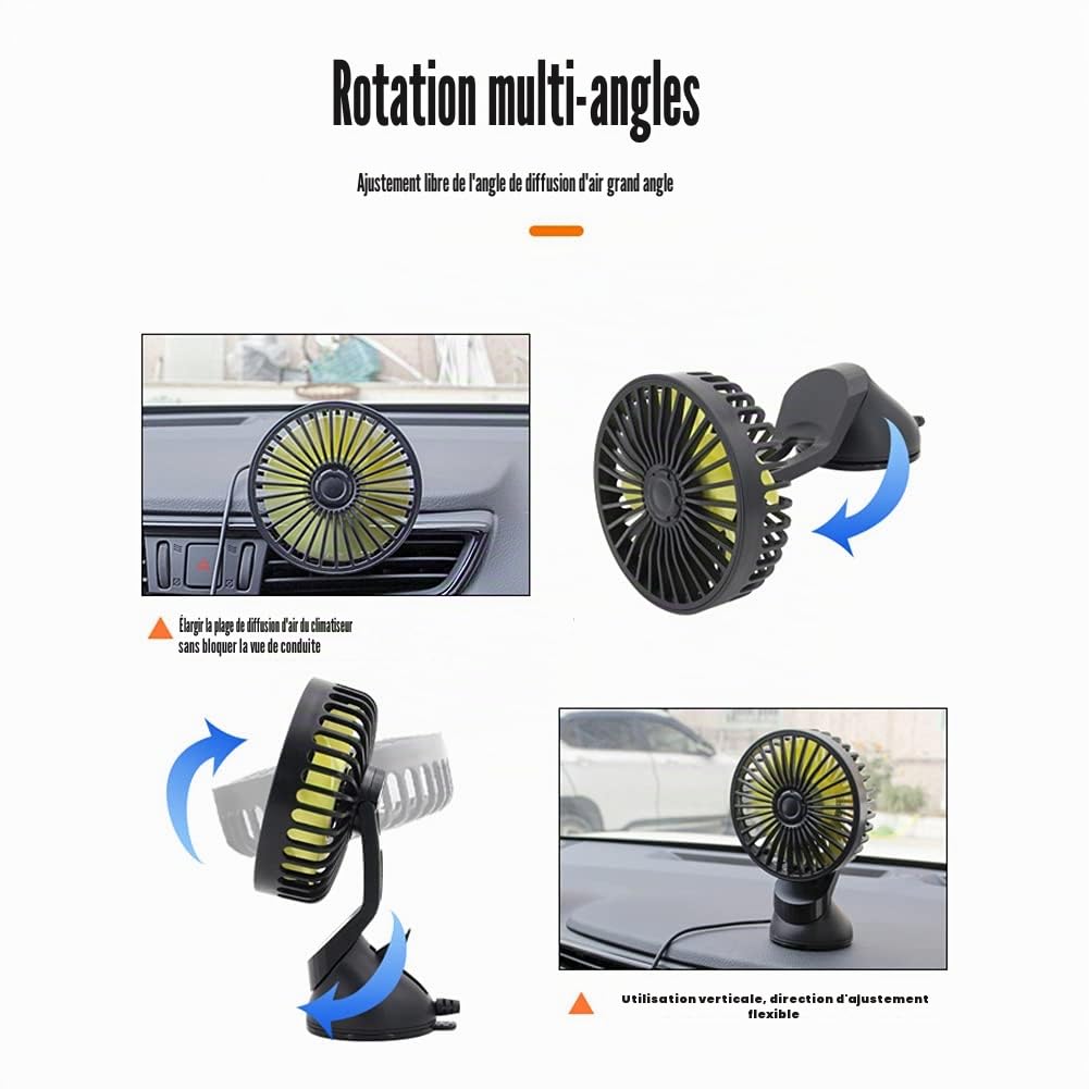 Demiawaking Ventilateur de voiture USB 12 V 24 V 3 vitesses avec ventouse (02)