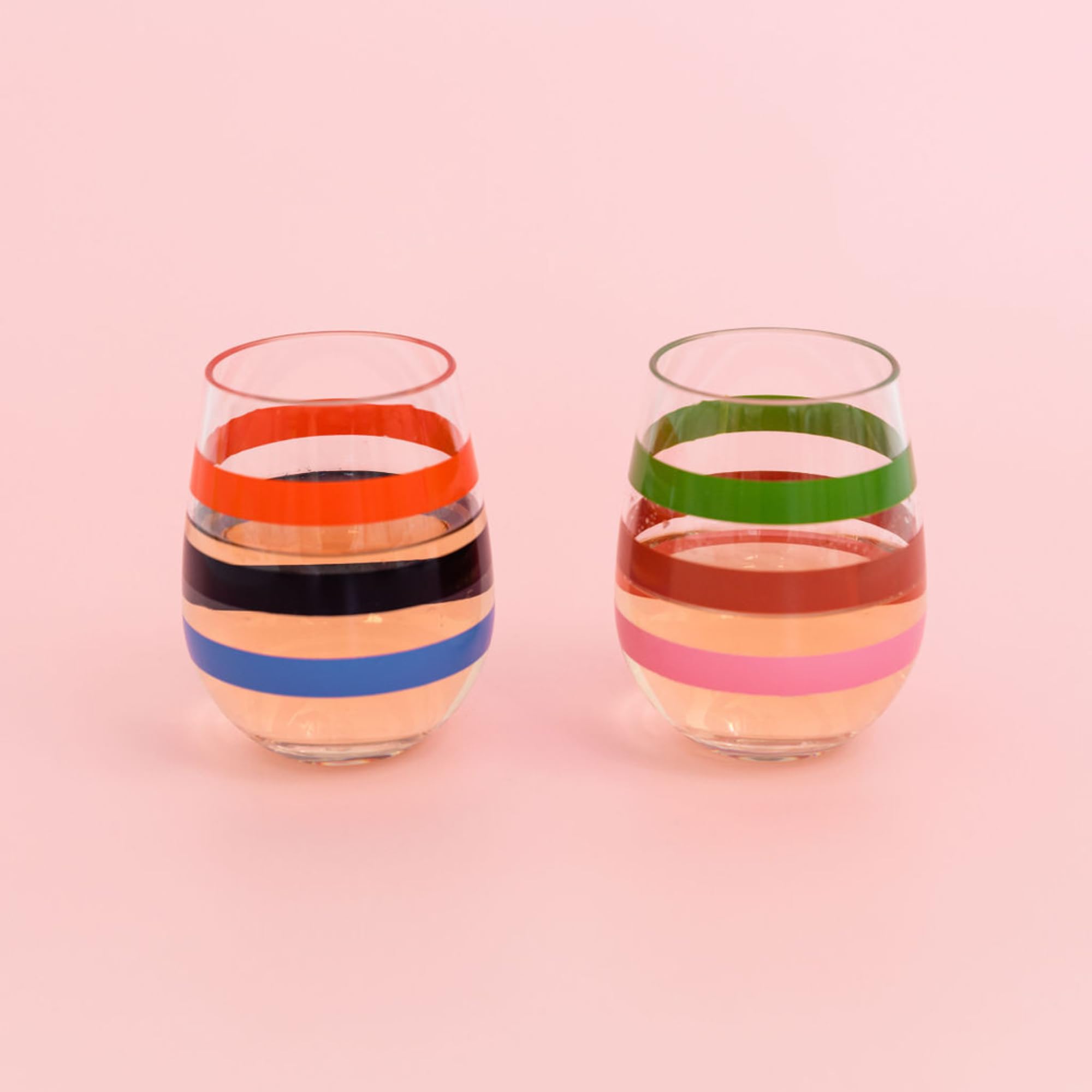 kate spade new york Stemless Wine Glass Set of 2, BPA-free Acrylic Glasses, 14 Ounce Capacity Plastic Wine Cups (Adventure Stripe) - Image 2