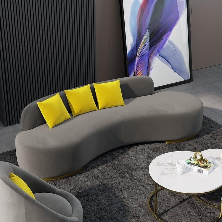 Image of LEGACY OF COMFORT Tara Upholstered Curved Sofa Living Room Set 3 Seater Sofa with 2 Chairs (Grey)