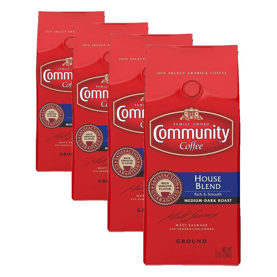 Image of Community Coffee House Blend 12 Ounces, Medium Dark Roast Ground Coffee, 12 Ounce Bag (Pack of 4)