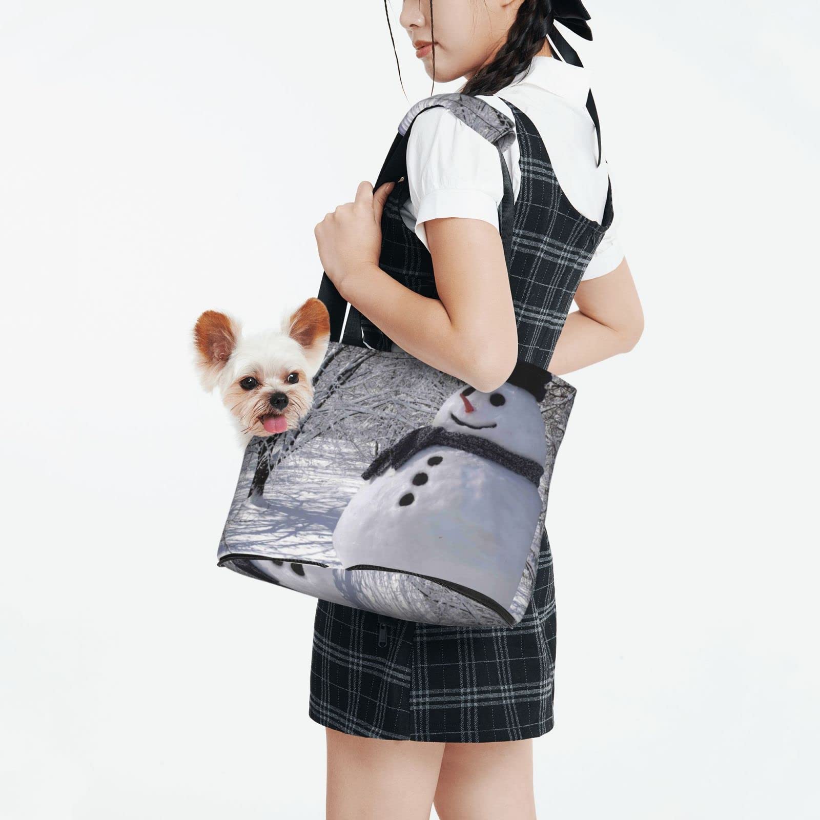 White Tree and Snowmen Printed Dog Carrier Cat Carrier Pet Carrier Tote Soft-Sided Foldable for Subway Shopping Hiking Traveling