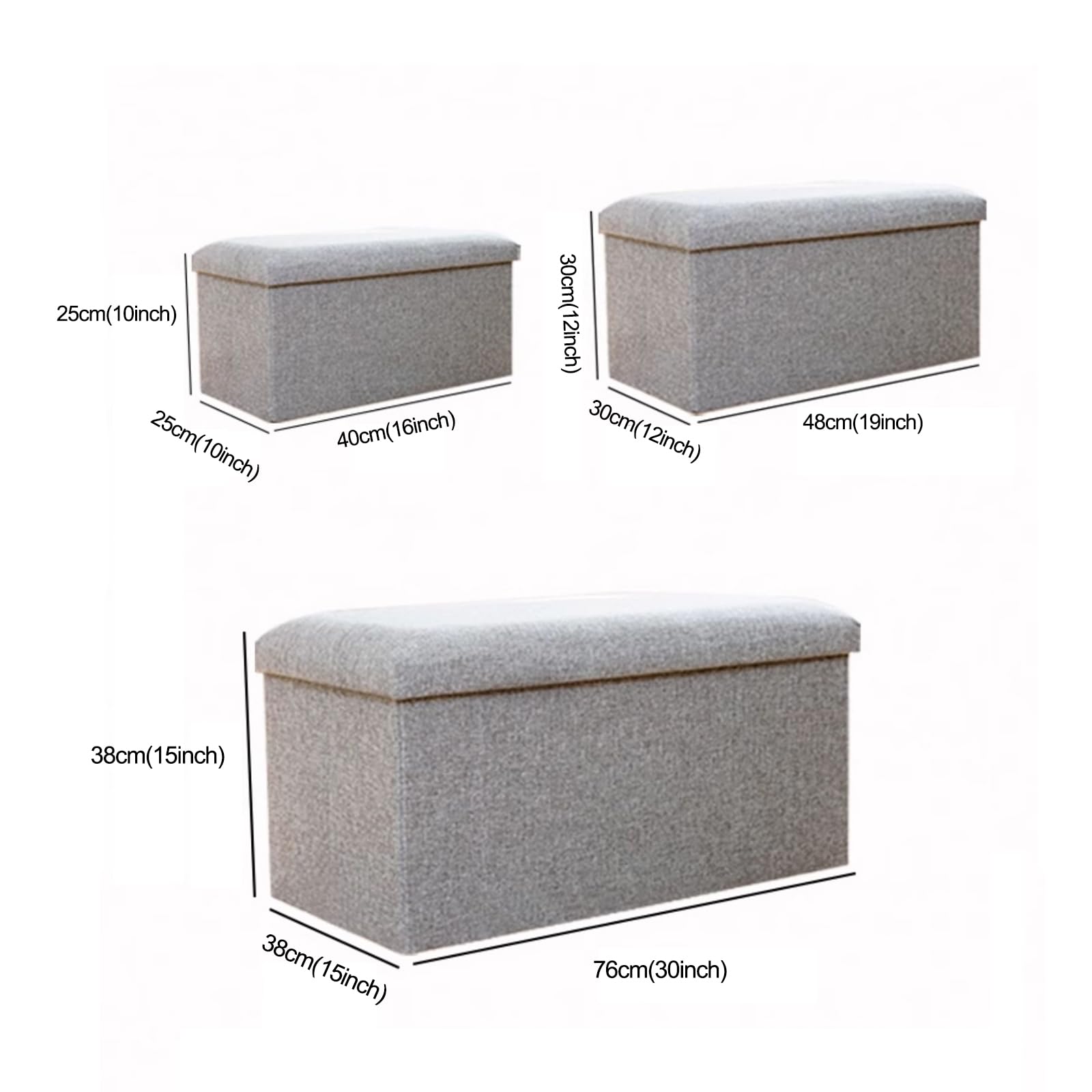 SET OF 2 Cotton Linen Foldable Storage Bench, Large Fabric Ottoman For Clothes Shoes, Multi-Function Shoe Bench(SET OF 2 Khaki,76x38x38cm(30x15x15in))