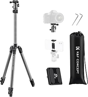 K&F Concept 66''/168cm Compact Tripod for Camera and Phone, 8kg/17.6lbs Load Capacity DSLR Camera Tripod with Ball Head, Compatible with Canon/SONY/iPhone/Samsung/GoPro, etc.