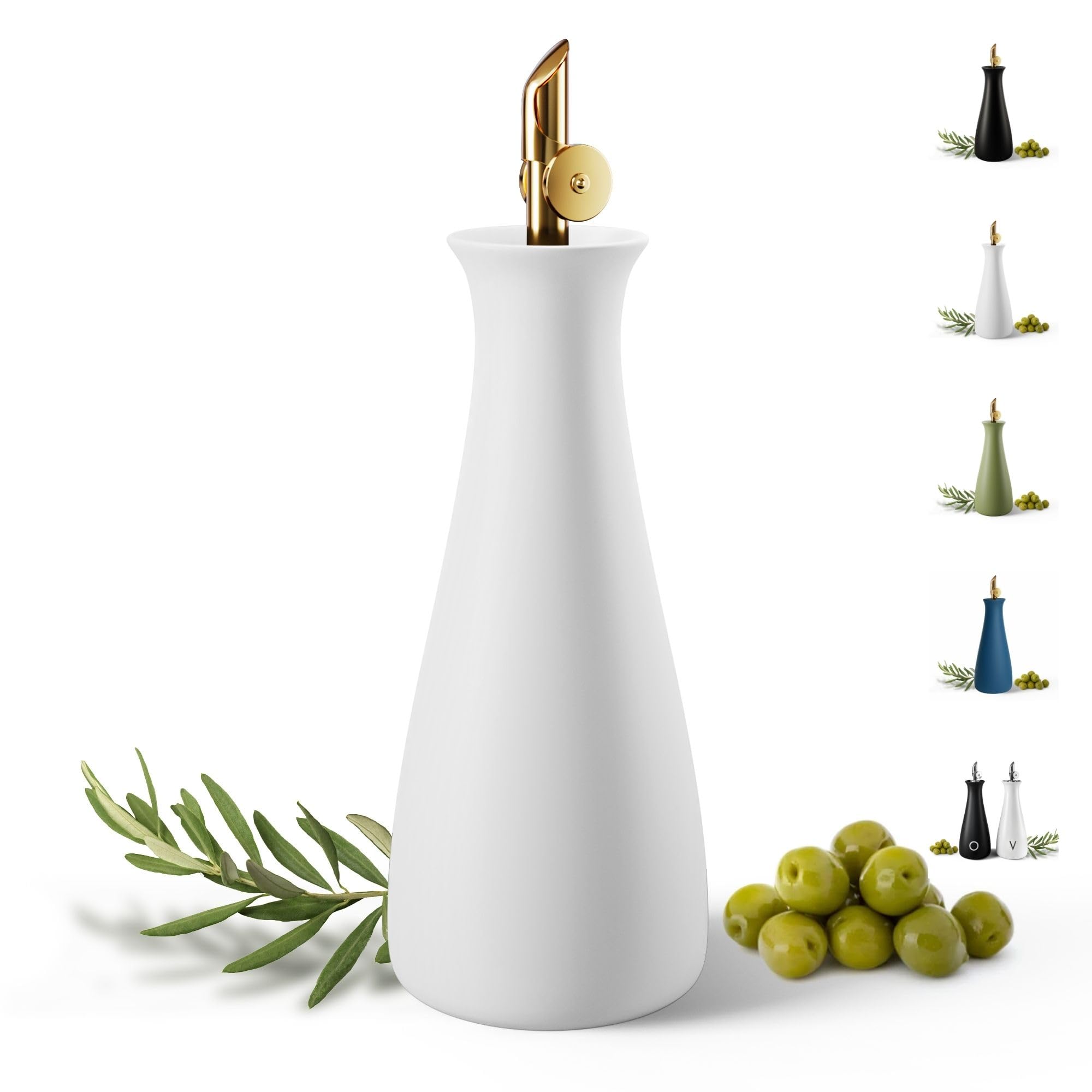 Dispensador de aceite de oliva de cerámica con boquilla dorada de cierre automático, dispensador de aceite de cerámica blanca mate para cocina, dispensador de aceite de oliva de cerámica para cocina,