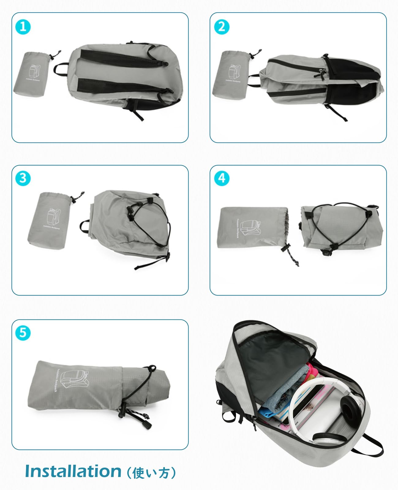 TRIWONDER Plecak o pojemności 15 l dla mężczyzn i kobiet, mały plecak turystyczny, ultralekki, poręczny, składany, do podróży, na kemping, Czarny, 15L, Piesze wycieczki