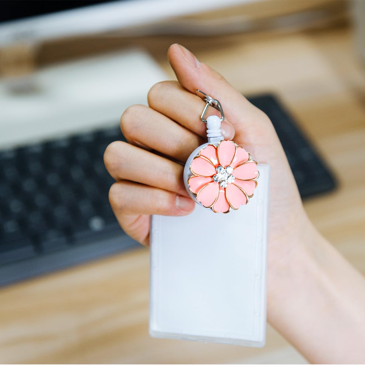Cute Rhinestone Syringe Nurse Retractable ID Badge Reel Holder - Enamel Syringe & Blood Drop Design - View #2