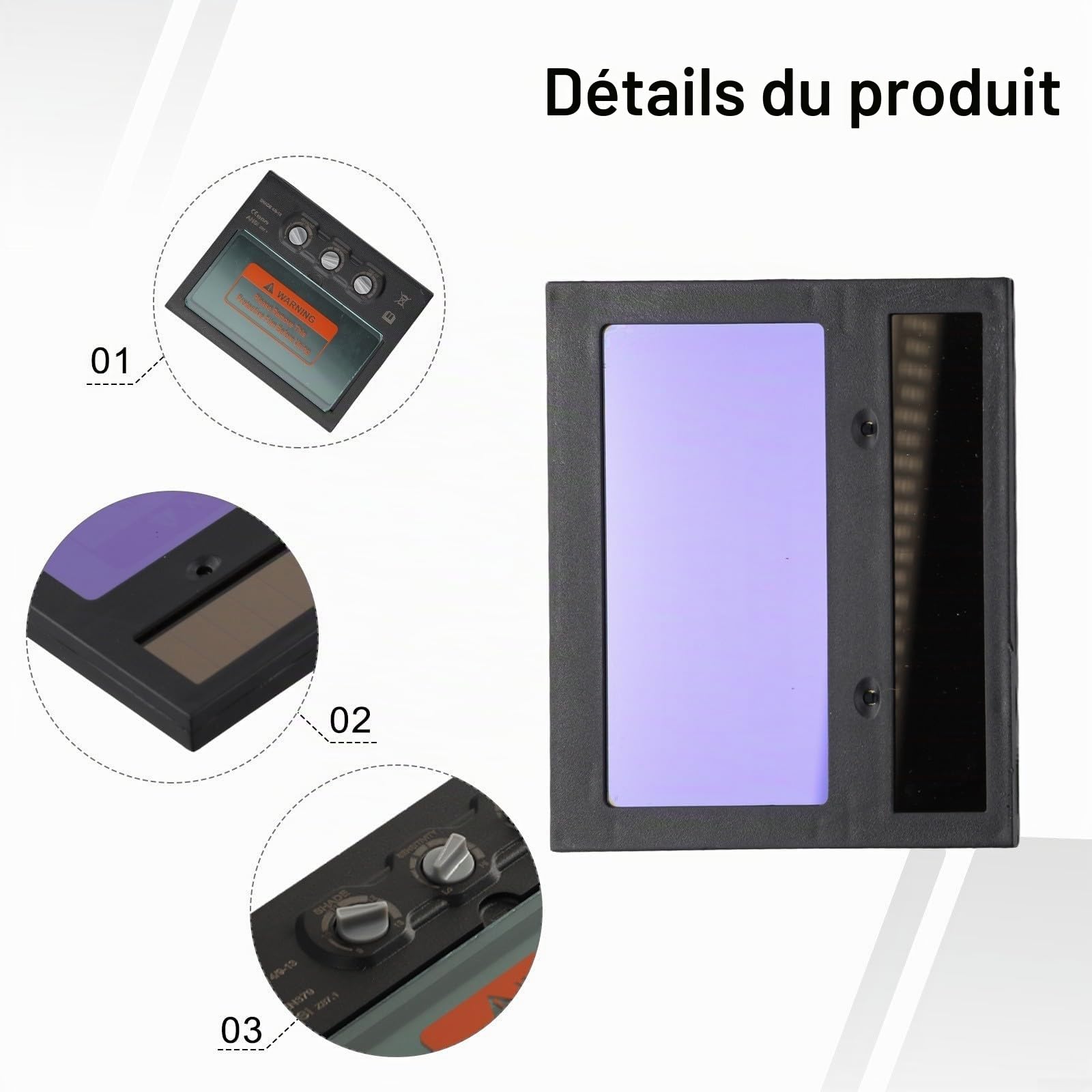 Lentille de soudage auto-obscurcissante à énergie solaire écran LCD casque de soudage lentille de rechange masque de soudure insert filtre pièces