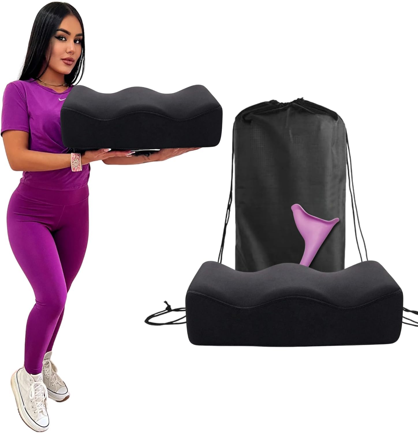 CURVEZ MD BBL Pillow After Surgery Sitting, Soft Butt Cushion for Long Sitting with Drawstring Bag and Female Urinal, BBL Brazilian Butt Lift Booty Pillow, BBL Post Surgery Supplies Seat Cushion