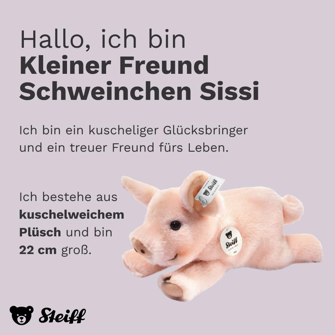 Steiff Kuscheltier Kleiner Freund Schweinchen Sissi, Süßes Stofftier mit Kunststoffaugen, Kinder, Jungen & Mädchen, Plüschtier 22 cm, Rosa, 280016