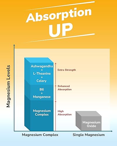 Miniatura 4 de Suplemento complejo de magnesio 500 mg + Ashwagandha, L-teanina, vitamina B6 y apio, glicinato de magnesio de alta absorción, citrato, malato, apoyo