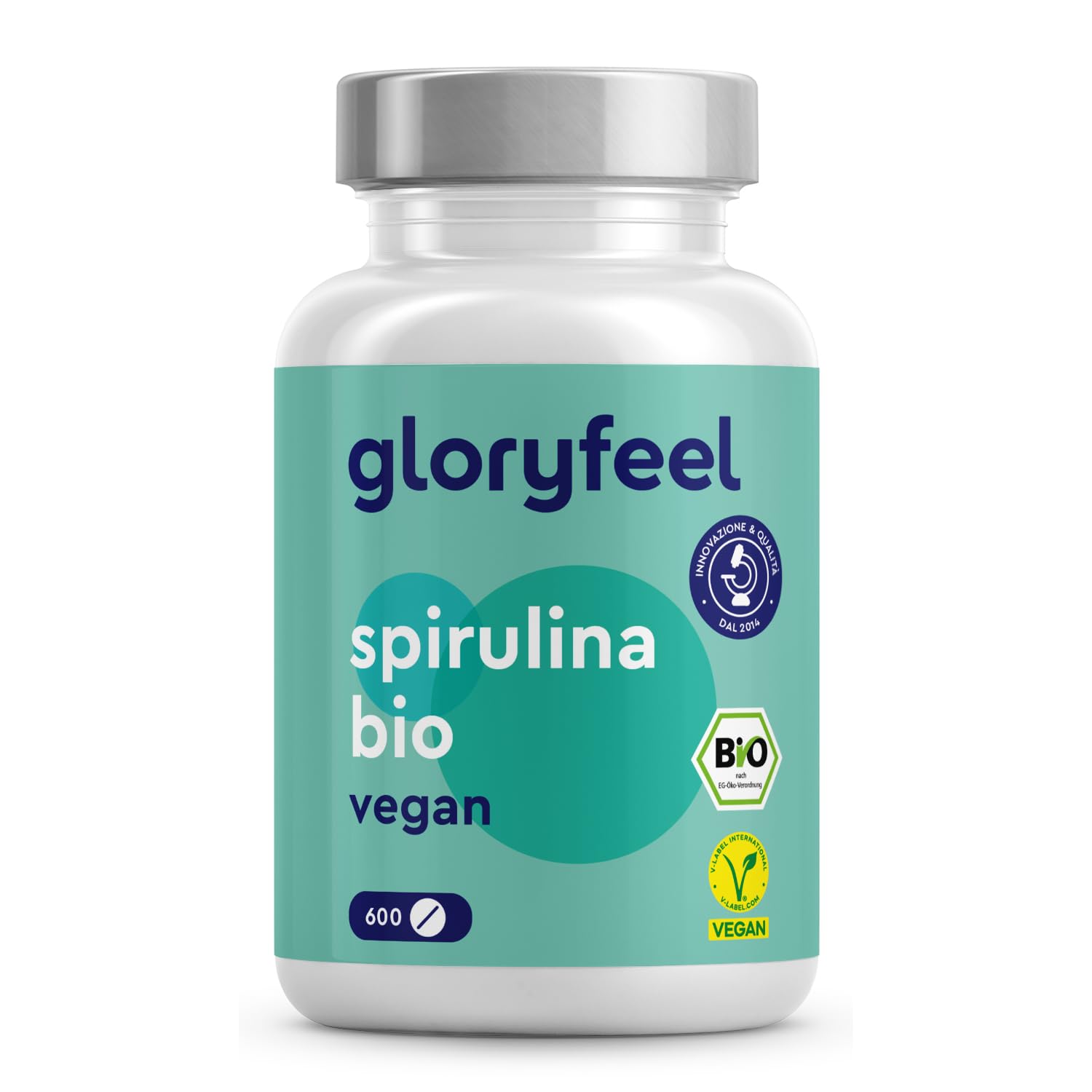Spirulina Bio, 600 compresse BIO 500 mg, Alto dosaggio, Ricca di ficocianina, proteine e vitamine, Alga Spirulina pura, Analizzata e Confezionata in Germania, Vegan e senza Additivi