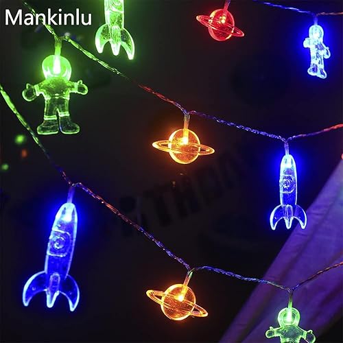 Miniatura 3 de Mankinlu Cadena de luces LED para habitación de niños con control remoto 20 LED 3.35 m 8 modos luces de espacio operadas por batería con colgantes