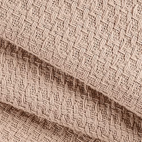 Belizzi Home 100% Cotton Bed Blanket, Breathable Bed Blanket Twin Size, Cotton Thermal Blankets Twin, Perfect For Layering Any Bed For All Season, Beige #TOP1