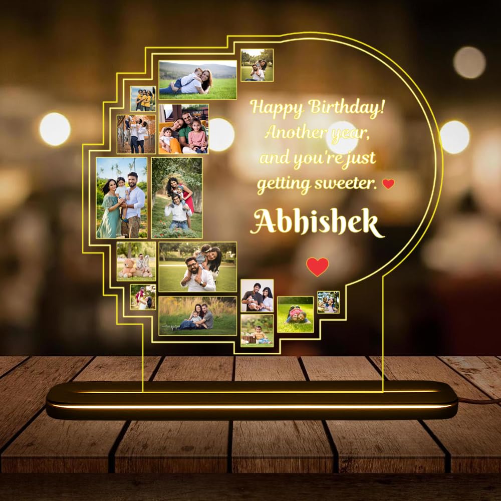 TERA MERA GIFT, Personalized LED Birthday Photo Frame with Name & Custom Pictures | Decorative Light Gift for Him/Her | Custom Photo Collage Lamp for Birthday, Anniversary-image-37