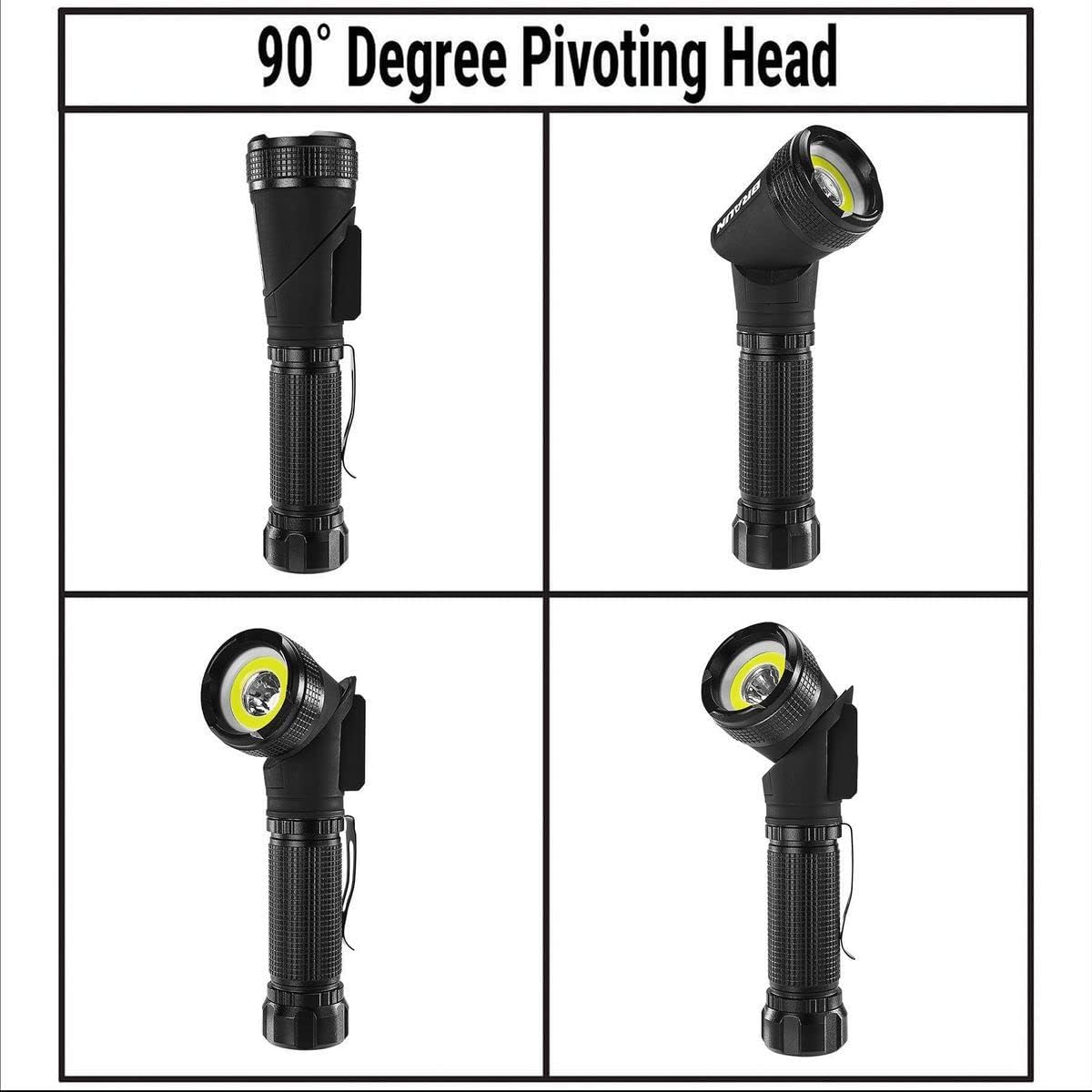 New!! Braun 900 Lumen Rechargeable Swivel Head LED Flashlight - High-Strength Aluminum Barrel - Up to 20 Hour Runtime, Four Light Modes