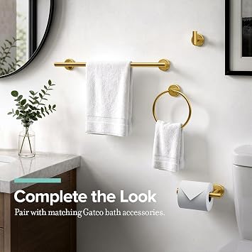 Gatco 4231 Latitude II 18-Inch Towel Bar, Wall Mounted Bathroom Towel Holder, Brushed Brass, Total Length 20.63