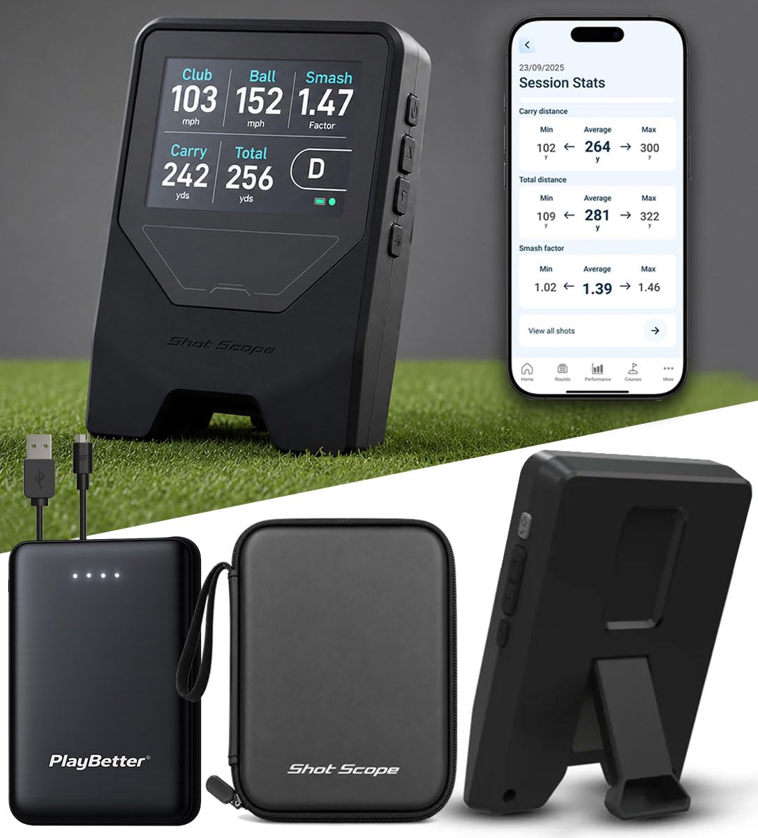 Shot Scope LM1 Portable Golf Launch Monitor PlayBetter Bundle