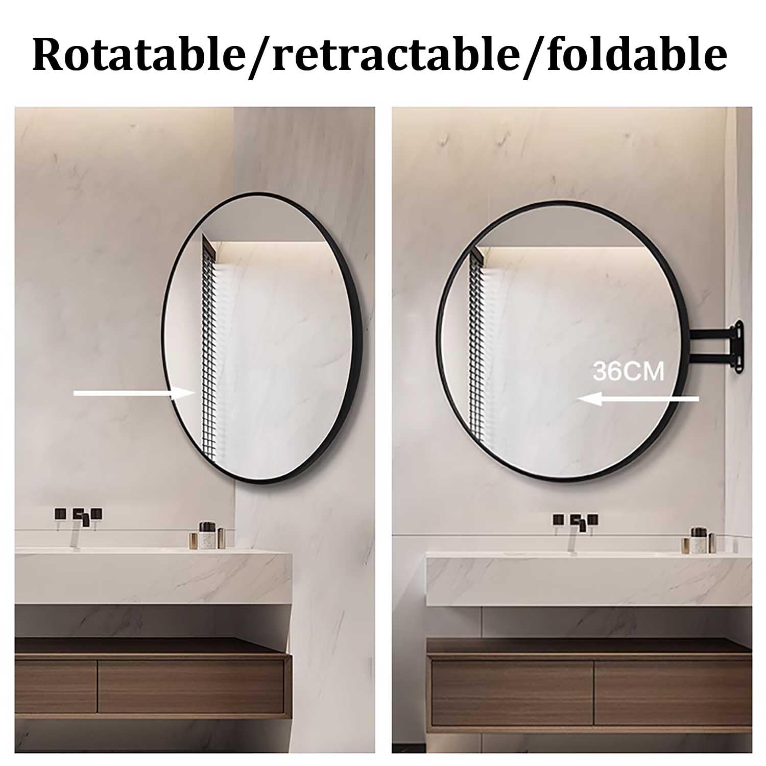 Miroir de salle de bain pliable incassable à fixer au mur pour petites pièces, idéal pour salle de bain, chambre à coucher et décoration d'intérieur (70 x 70 cm)