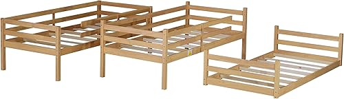 Miniatura 104 de Litera triple de metal, tamaño matrimonial XL sobre individual XL sobre tamaño Queen, elegante base de cama triple con seguridad garantizada para