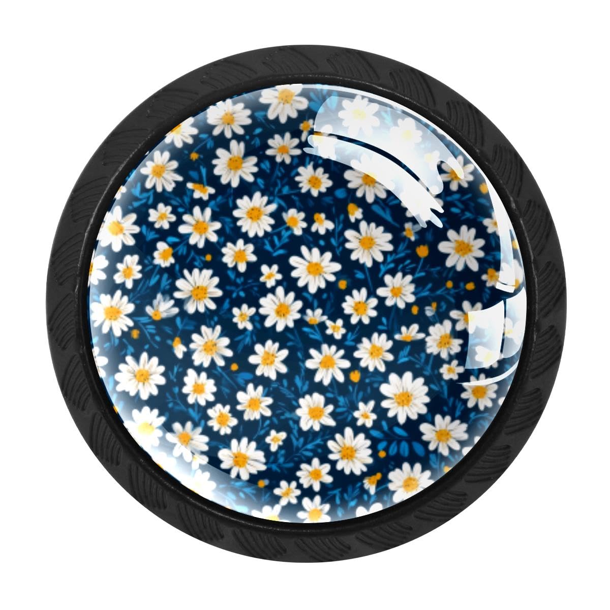 4 PCS Kitchen Cabinet Knobs, Daisies Floral Drawer Knobs Dresser Handles