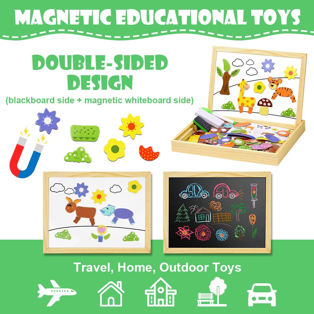 Aolso Puzzle Magnetico Legno, Giochi Montessori, Lavagna Animali Giocattolo,Puzzle Magnetico Giochi per Bambini Bambino 2 3 Anni, Sviluppo della Motricità Fine e dell'Immaginazione