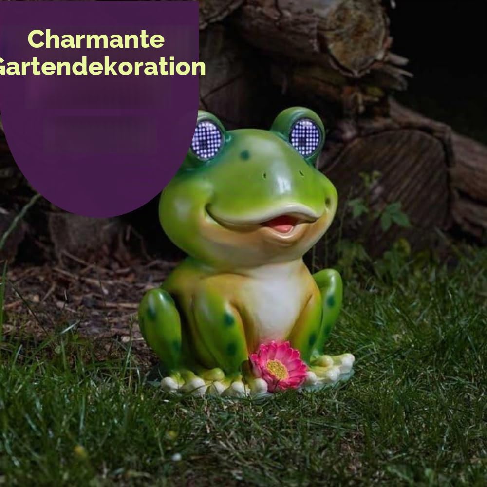 Garden Mile Solar-Frosch Gartenfigur mit blinkenden LED-Augen, 25 cm, wasserdicht, Kunstharz, Tier, Outdoor, Terrasse, Rasen und Weg, lustige Dekoration Geschenk
