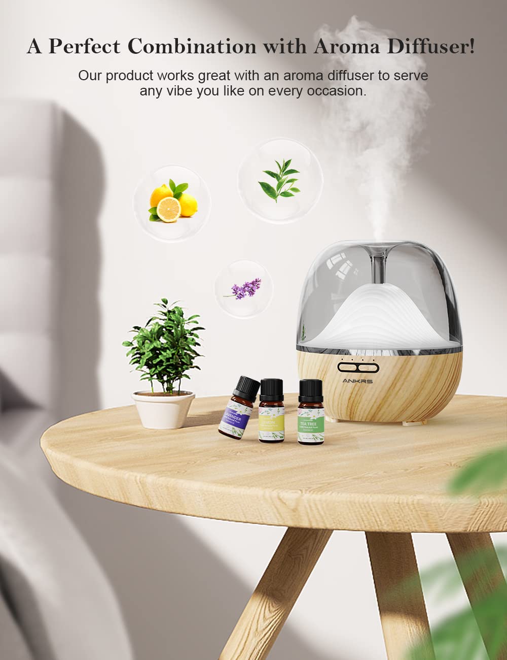 Set d'Huiles Essentielles 10x10ml 100% Naturelles pour Diffuseur d'Aromathérapie - Tea Tree Oil, Eucalyptus, Peppermint, Lemon, Orange, Lemongrass, Lavender, Rose, Ylang-Ylang, Vanilla