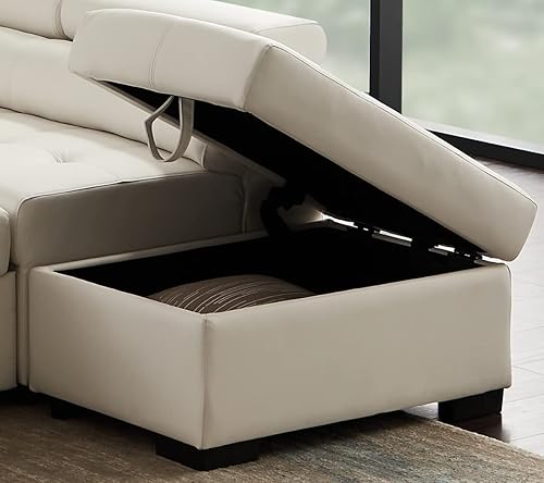Miniatura 4 de Sofás seccionales para sala de estar, sofá esquinero de cuero con otomana de almacenamiento, sofá modular convertible con cama extraíble (blanco)