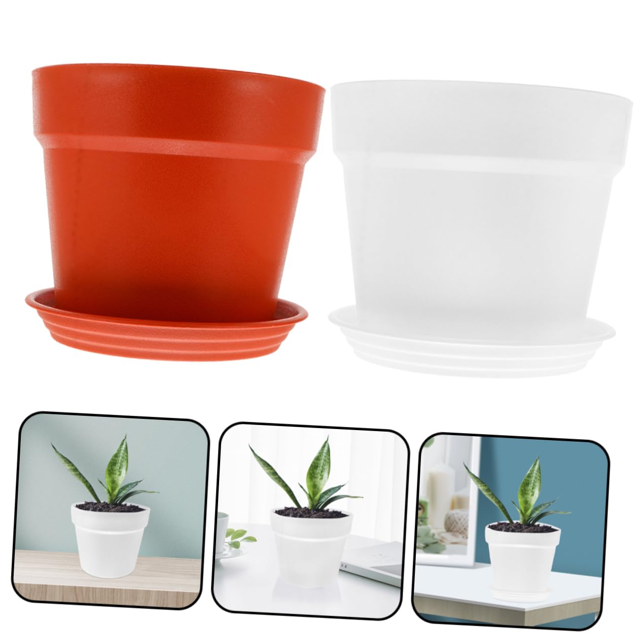 Toyvian 2 Ensembles Pot de Fleurs Plastique avec Soucoupe de Pots Ronds Simples et pour Fleurs et Légumes Utilisation Intérieure et Extérieure
