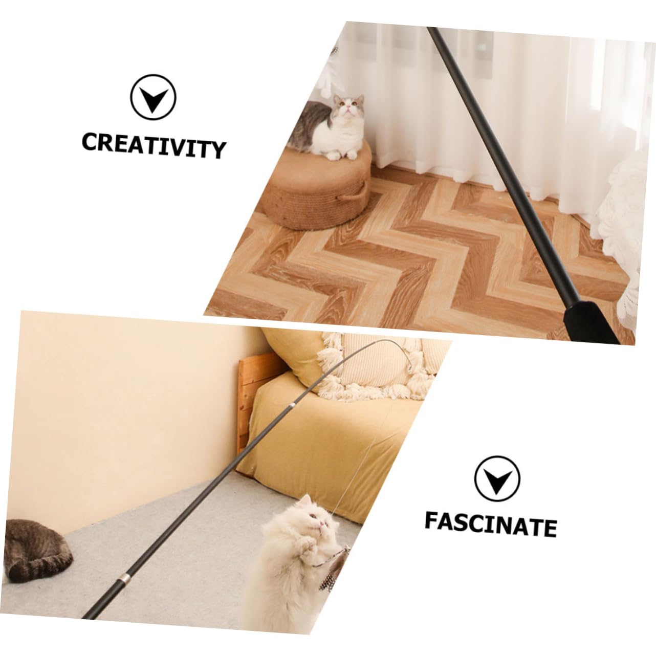 Beavorty 8pièces Canne pour avec Plumes Jouet Téléscopique pour Et Instinct De Chasse